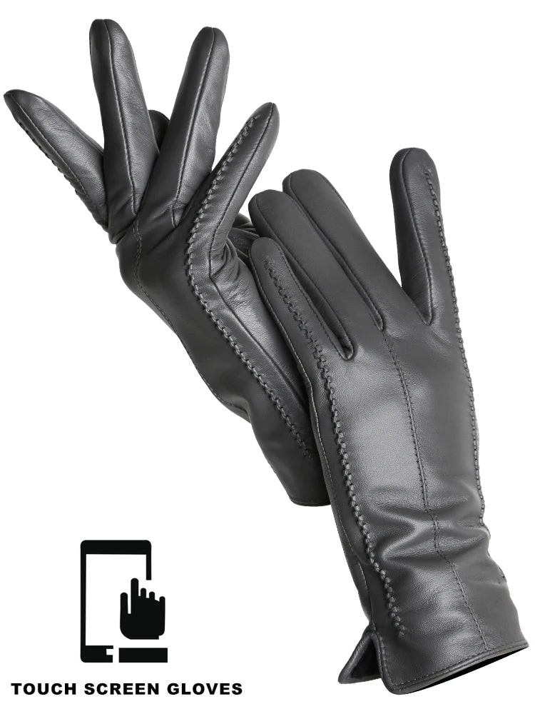 Women's Genuine Leather Touchscreen Lined Gloves