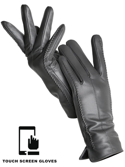 Women's Genuine Leather Touchscreen Lined Gloves