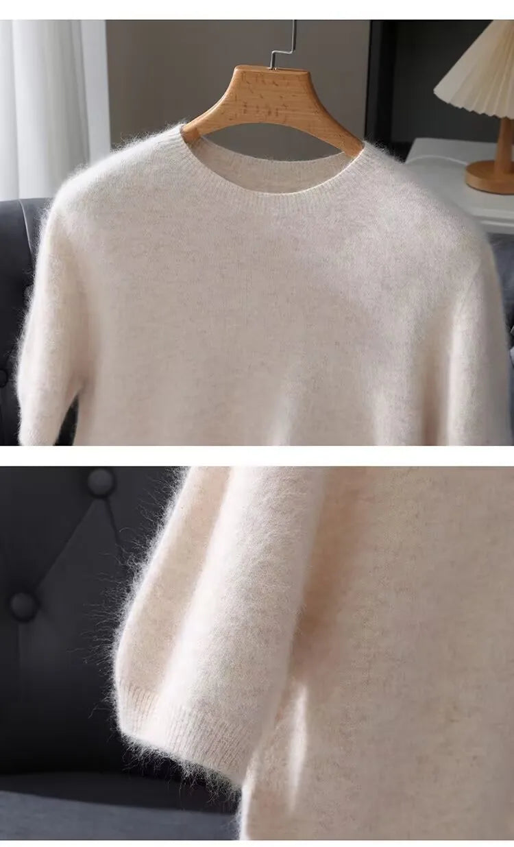 100% Mink Cashmere Round Neck Knitted T-Shirt Sweater