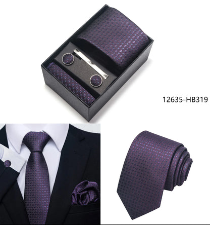 Solid Color 5 Pcs Tie Set Handkerchief, Cufflinks, Tie and Clip