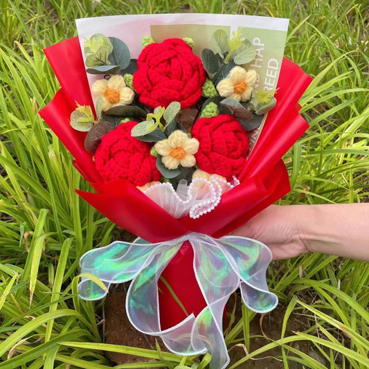 Handmade Crochet Knitted Flowers Bouquet - Valentine's Day Gift For Her