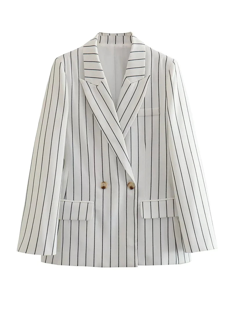 Women's 3 Pcs Striped Suit Blazers, Vest, and Wide Leg Trousers Suit