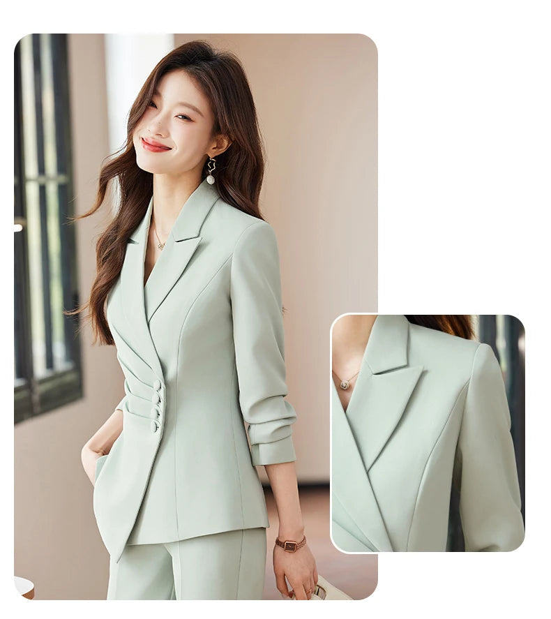 Women’s Slim Fit Pantsuit – Single Breasted Blazer & Ankle-Length Trousers