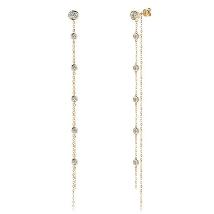 2 Carat Long Tassel Chain Moissanite Earrings