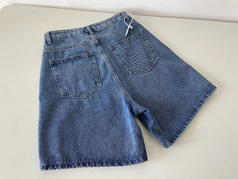 High Waist Wide Leg Denim Shorts