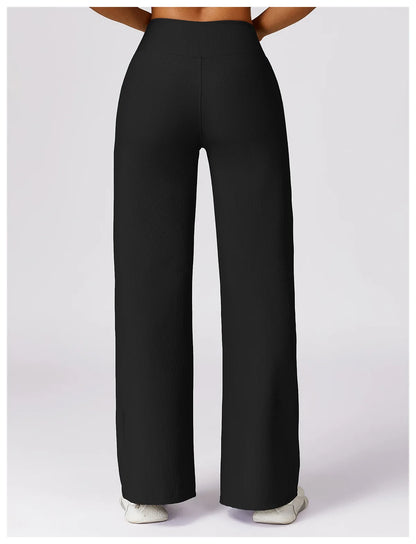 High Waist Wide Leg Striped Workout Trousers