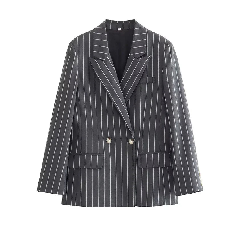 Women's 3 Pcs Striped Suit Blazers, Vest, and Wide Leg Trousers Suit