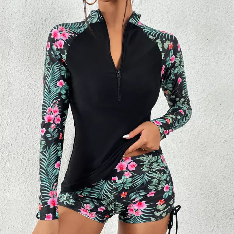 Long Sleeve Top and Short Swimsuit Set