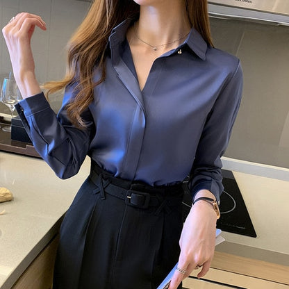 Long Sleeve Silk Blouses Shirt