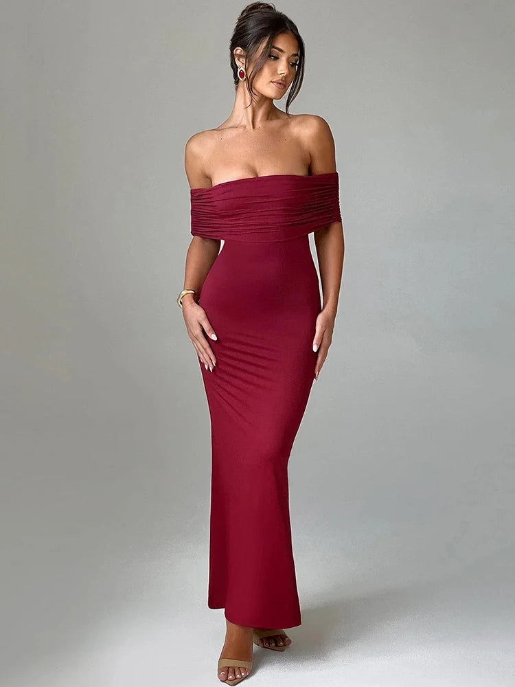 Off-Shoulder Back Cut-Out Long Dress