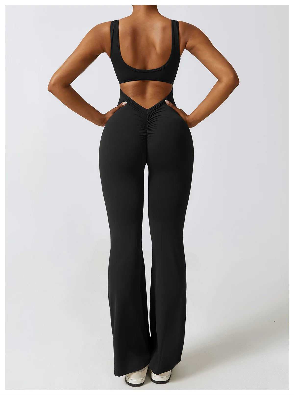 U Neckline V Back Cut Out Flare Workout Jumpsuit