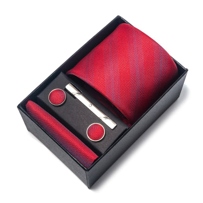 Solid Color 5 Pcs Tie Set Handkerchief, Cufflinks, Tie and Clip