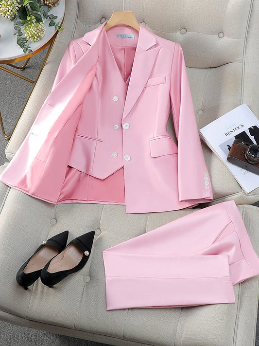 Women's 3 Pcs Vest, Blazer, and Trousers Suit