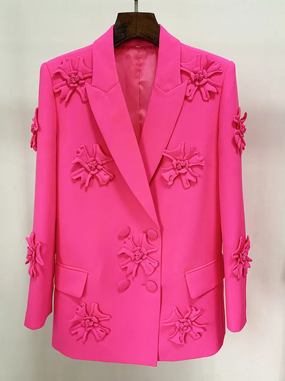 3D Flower Details Blazer and Trousers Suit