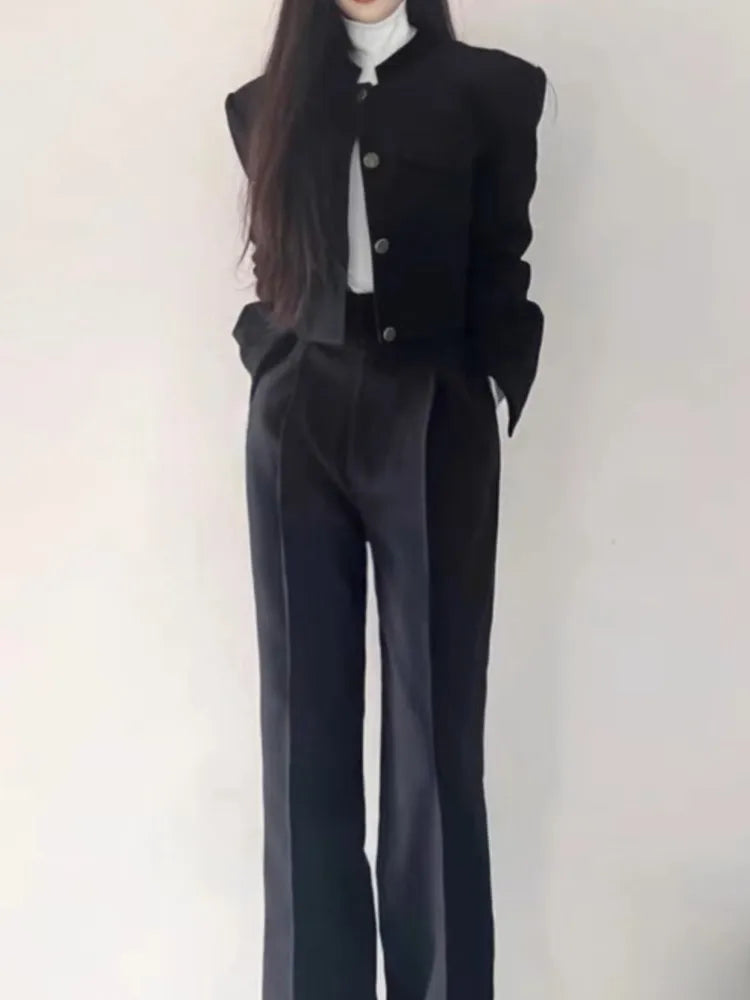 Cropped Blazer and Trousers Black Suit