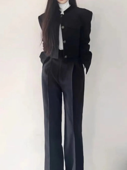 Cropped Blazer and Trousers Black Suit