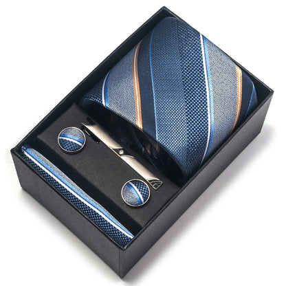 Solid Color 5 Pcs Tie Set Handkerchief, Cufflinks, Tie and Clip