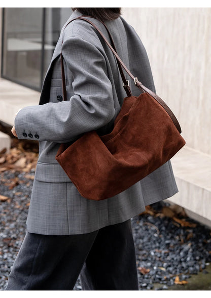 Genuine Leather Suede Large Shoulder Bag