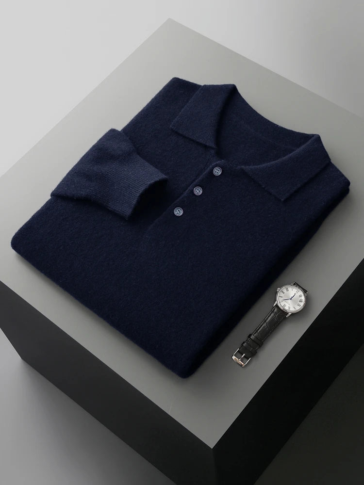 Men's Luxury 100% Merino Wool Buttoned Polo Pullover