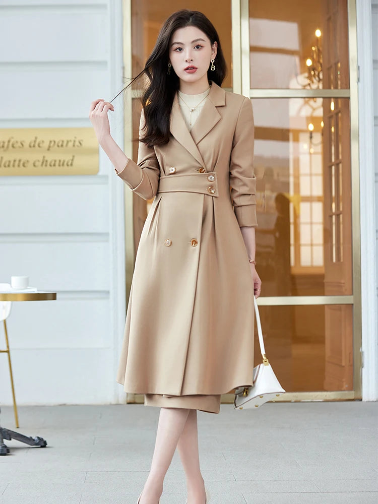 Women's Long Blazer and Pencil Skirt Formal Suit