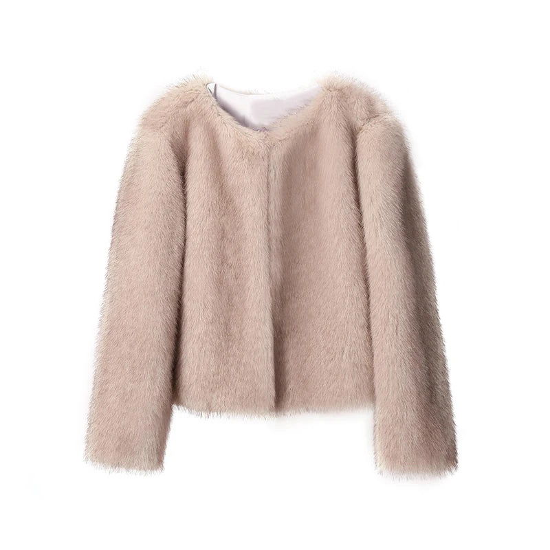 Gradient Fluffy Short Cropped Fur Coat