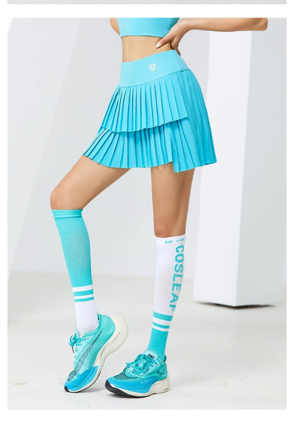 High Waist Double Layer Pleated Golf Tennis Skirt