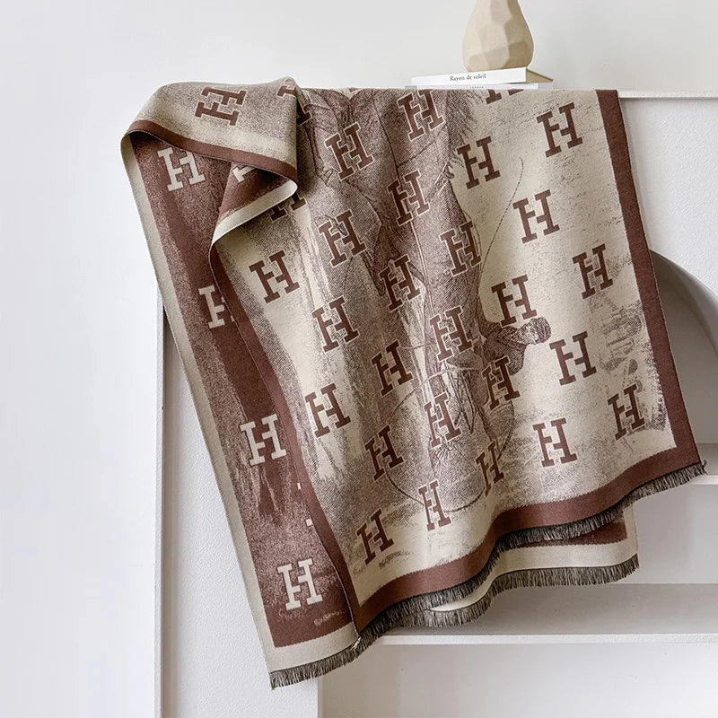 H Letter Cashmere Blend Winter Scarf Luxury Design Pashmina Scarf - Christmas Gift