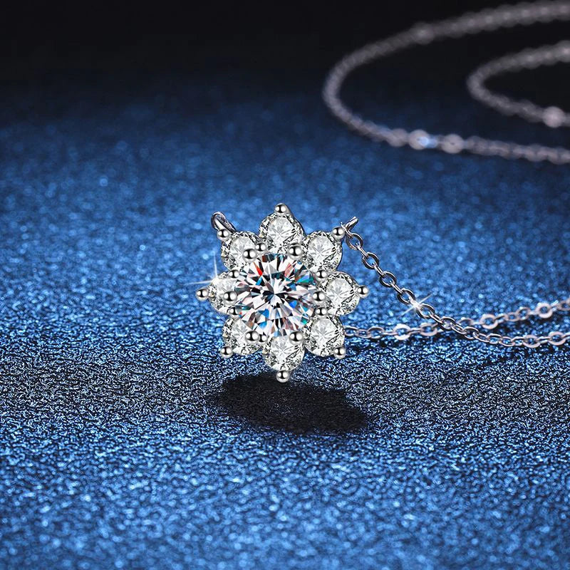 1 Carat Moissanite Rose Pendant White Gold Plated Necklace