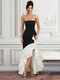Strapless Black and White Mermaid Black Tie Dress