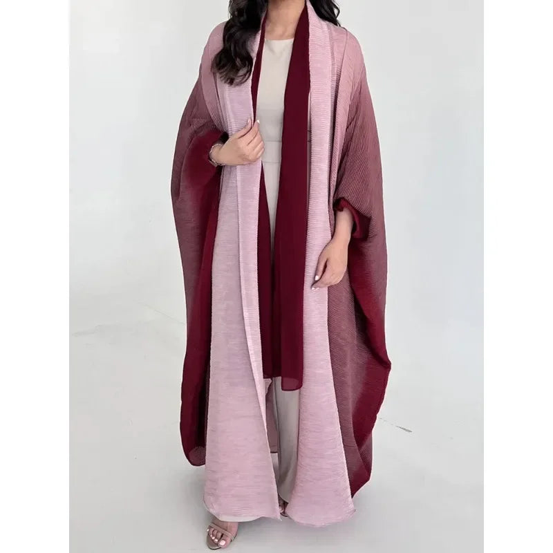Crinkled Open Front Radiant Abaya – Bat Sleeve Throw-On Cardigan