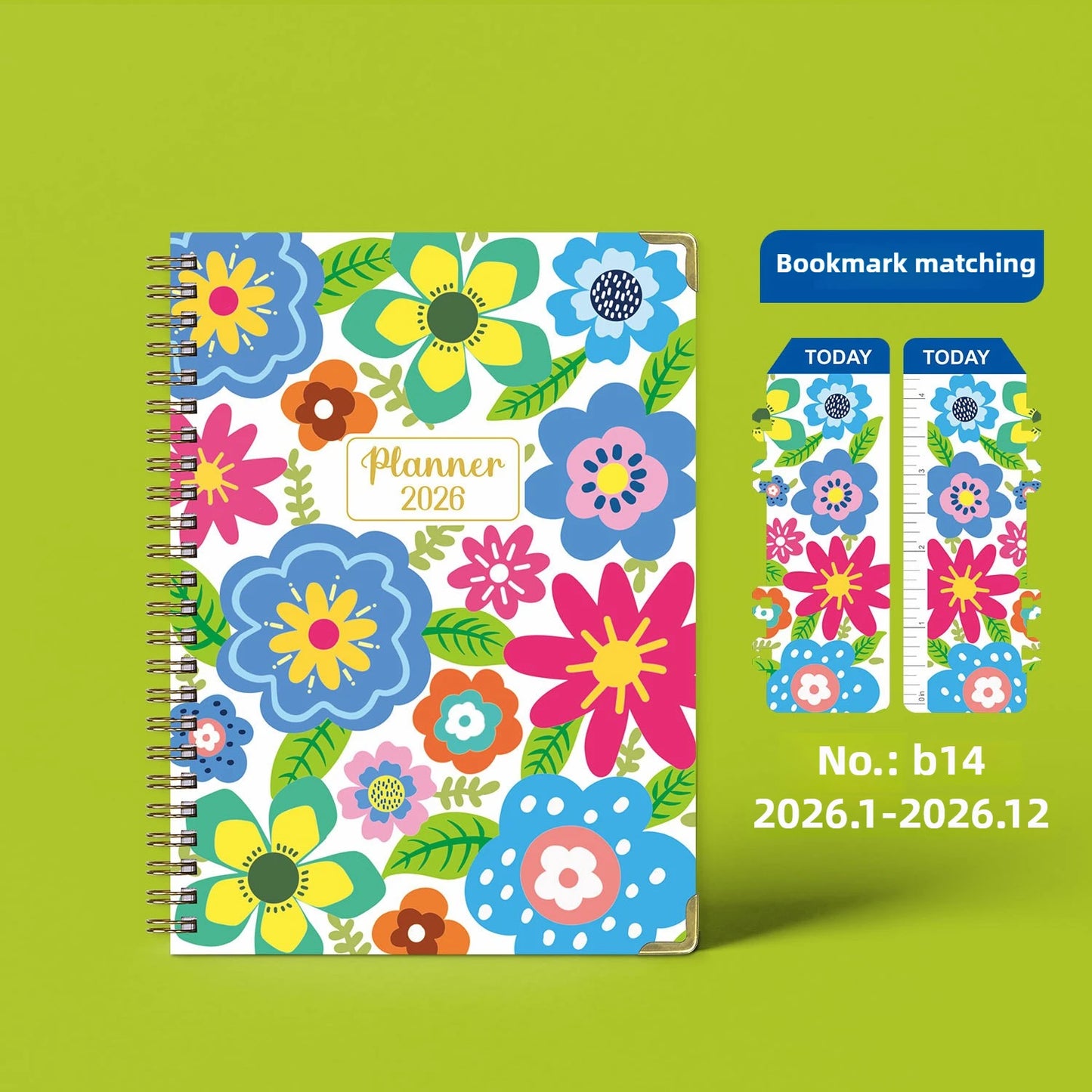 Flowers Design 2026 Weekly / Monthly Planner - A5 Agenda with Matching Bookmark
