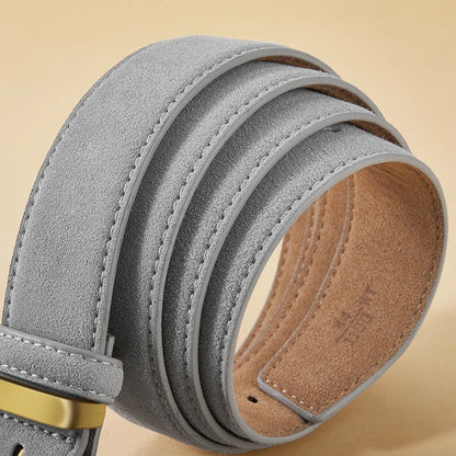 100% Suede Leather Belt for Women & Men with Gold Buckle