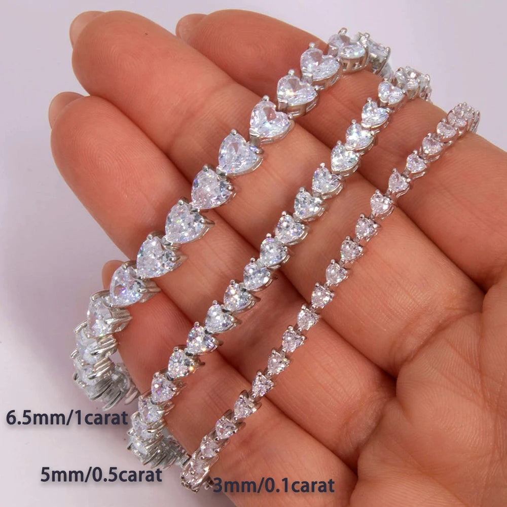 Heart Cut Moissanite Tennis GRA Certified Bracelet - Valentine Gift