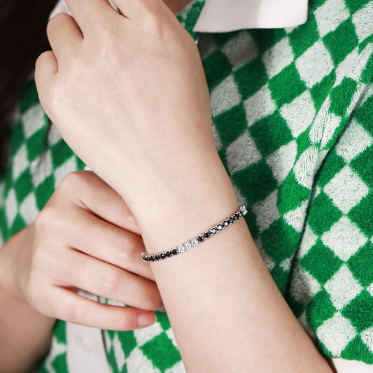Black and White Moissanite Tennis Bracelet – 18K Gold Plated, GRA Certified