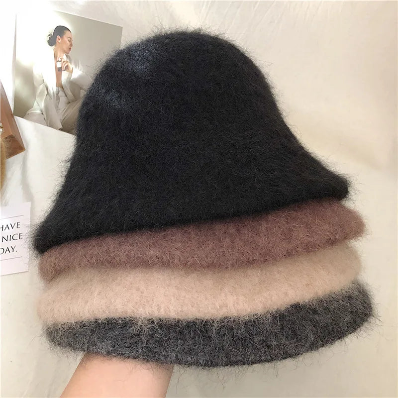 Rabbit Fur Winter Women's Bucket Hat - Gift for Her