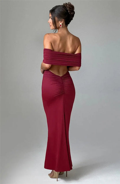 Off-Shoulder Back Cut-Out Long Dress