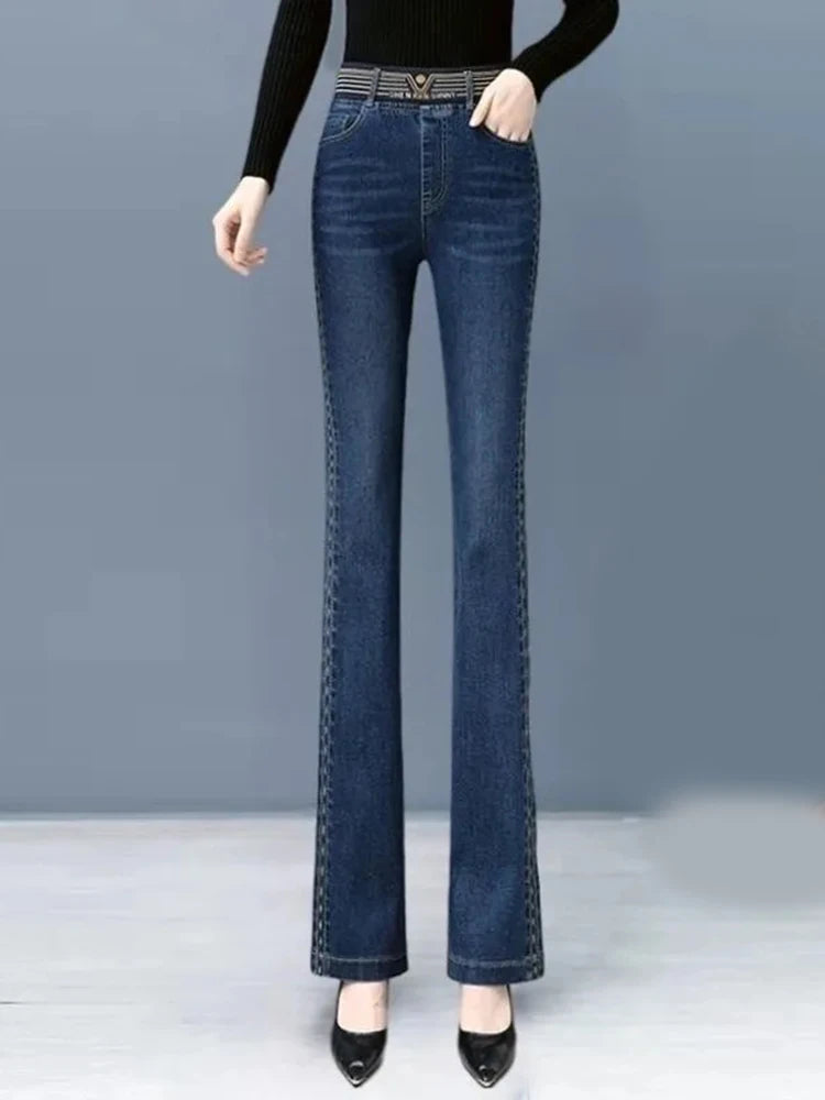 Winter Velvet Lined Thermal Denim Boot Cut Trousers