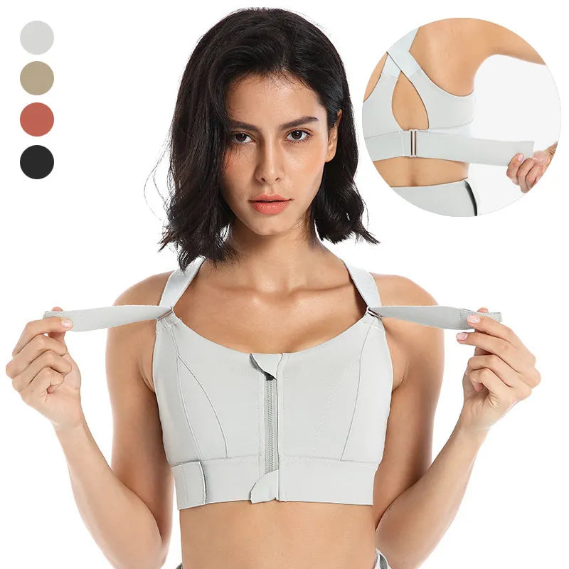 Adjustable Front Zipper  Full-Coverage Breathable Sport Bra