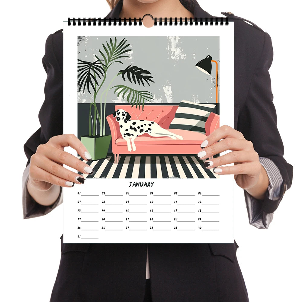 2026 Cartoon Dog Sketch Series Wall Calendar - Dog Lovers Christmas Gift