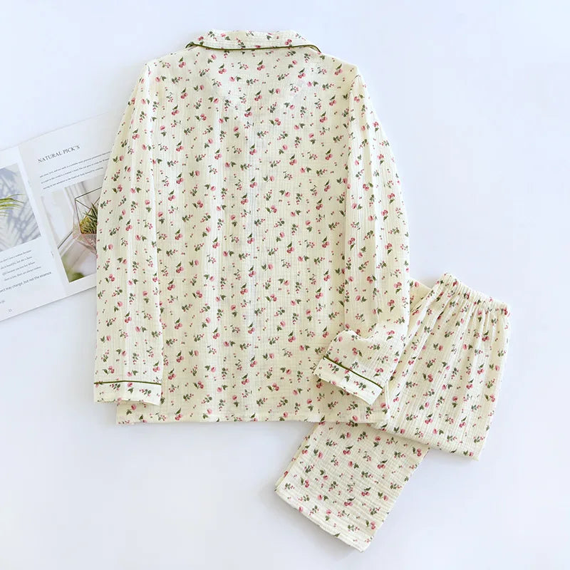 100% Cotton Crepe Pajama Floral Long Sleeve Pyjamas