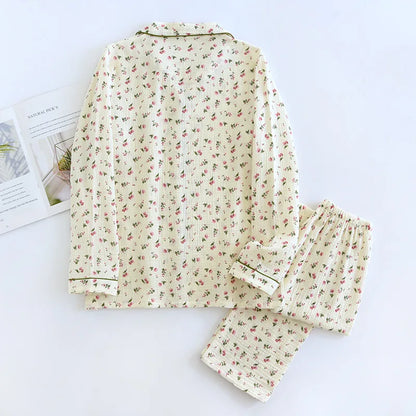 100% Cotton Crepe Pajama Floral Long Sleeve Pyjamas