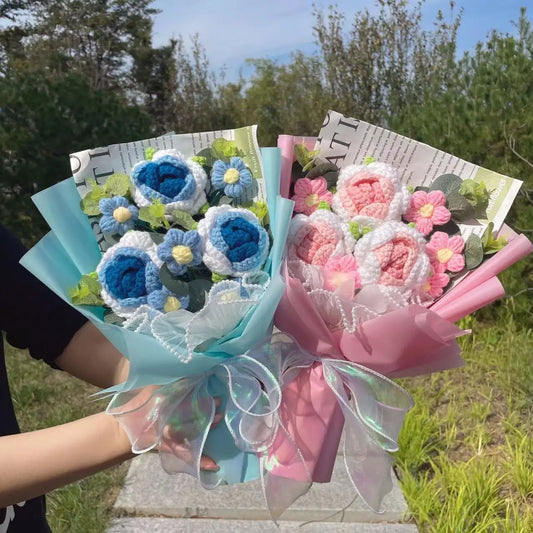 Handmade Crochet Knitted Flowers Bouquet - Valentine's Day Gift For Her