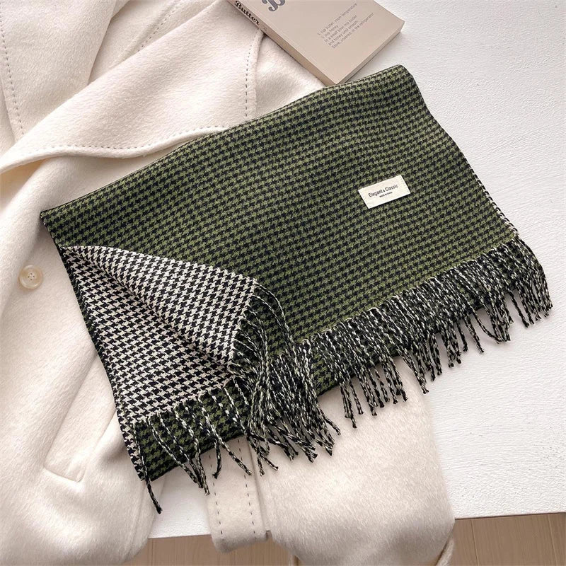 Double-Sided Houndstooth Cashmere Pashmina Scarf