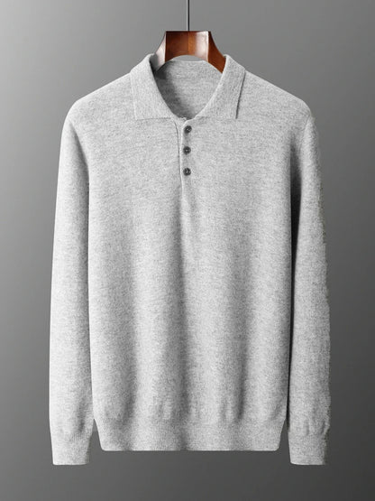 Men's Luxury 100% Merino Wool Buttoned Polo Pullover