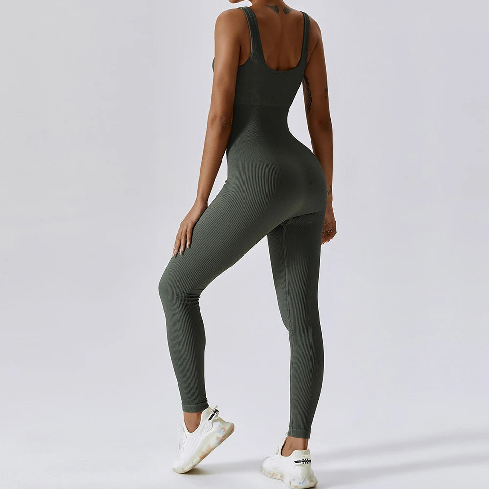 Seamless One-Piece U Neckline Skinny Leg Yoga Jumpsuit