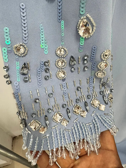 Beaded Haute Couture Floor-Length Dress – 3/4 Sleeves, Formal Elegance