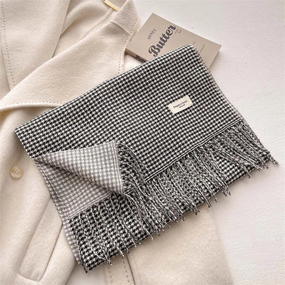 Double-Sided Houndstooth Cashmere Pashmina Scarf