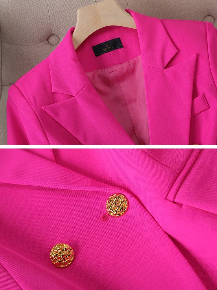 Gold Button Decoration Formal Blazer and Trouser Suit