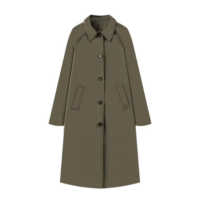 Single-Breasted Plaid Details Trench Coat