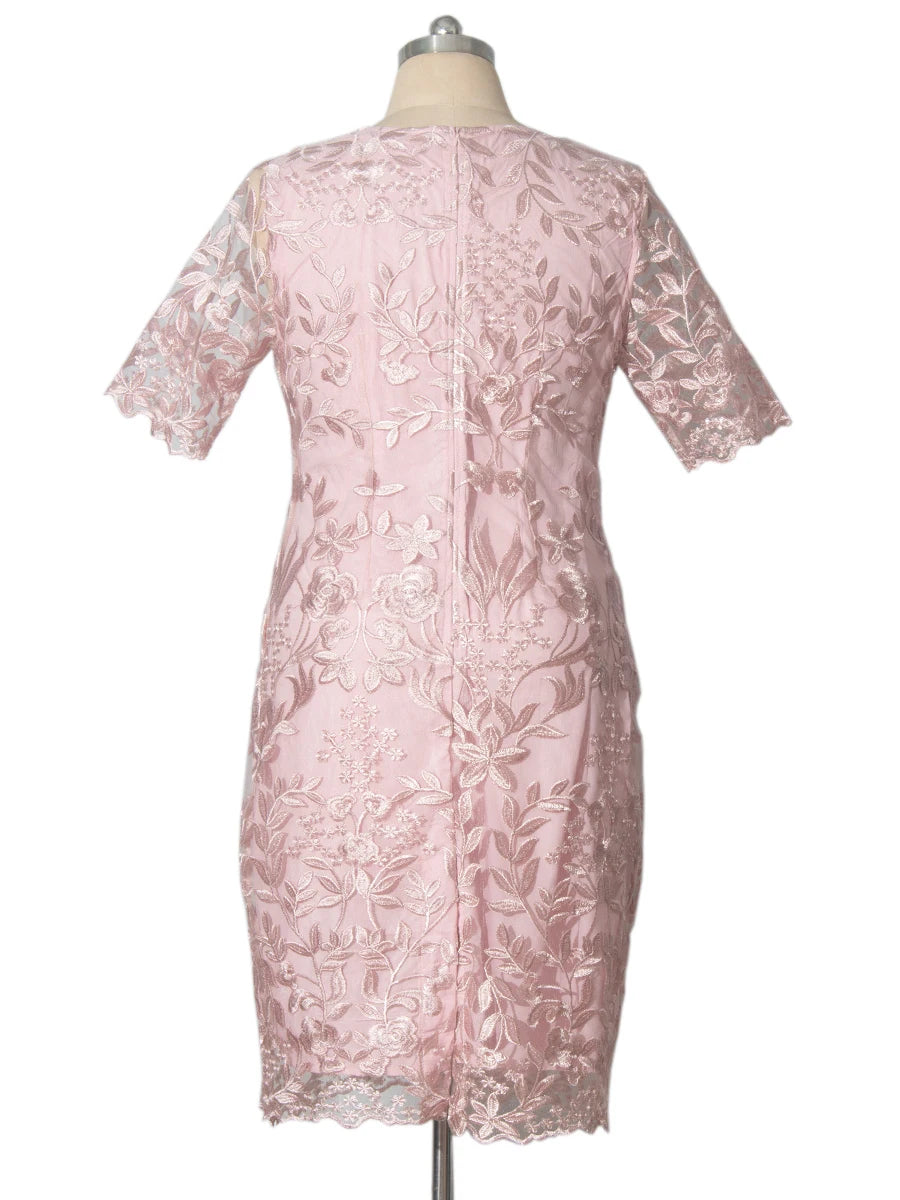 Mother of the Bride Short Sleeve Embroidered Detail Dress